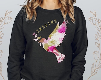 Imagine Peace Sudadera, tie dye paloma rama de olivo Peace Sweater, boho Peace Crewneck, moderno Peace Jumper, boho Peace Sign Sweater