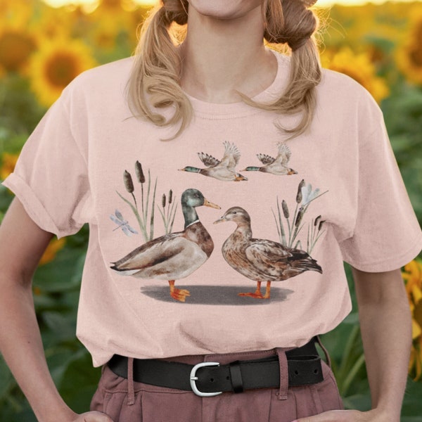 Mallard Duck Shirt, vintage style Duck T Shirt, cute Duck T-Shirt, Cottagecore Clothing, Wild Ducks, Wildlife Nature Lover Tee, Duck Gifts