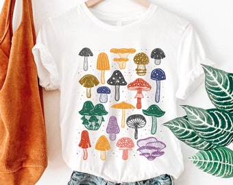Camisa de setas vintage, ropa Cottagecore, regalo de micología para los amantes de las setas, camisa del bosque de caza de setas de hongos, camisa botánica del bosque