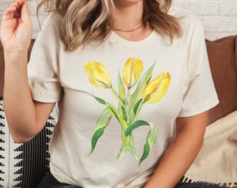 Tulip Shirt, Spring Flowers T-Shirt, watercolor Floral Shirt, Botanical Shirt, Tulip Lover Gift, Flower Shirt, Plant Shirt, Gardening Shirt
