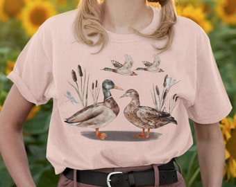 Mallard Duck Shirt, vintage style Duck T Shirt, cute Duck T-Shirt, Cottagecore Clothing, Wild Ducks, Wildlife Nature Lover Tee, Duck Gifts