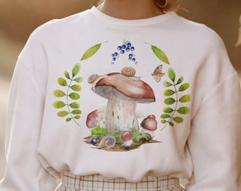 Woodland Mushroom Sweater, Snail Forest Floor Sweatshirt, Cottagecore Aesthetic Mori Girl Clothing, Botanical Jumper, Nature Sweatshirt
