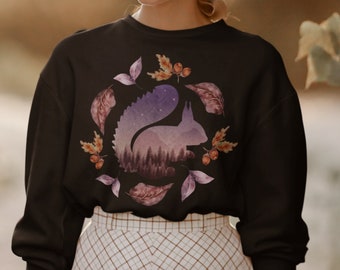 Suéter de ardilla del bosque, ropa de niña Mori estética Cottagecore, saltador botánico de vida silvestre, sudadera de naturaleza del bosque, regalos de ardilla