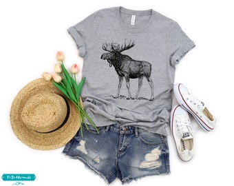 Vintage Moose Illustration Shirt, Moose Shirt, Moose Art Tee, Moose T-Shirt, Moose Gift for Moose Lover, Alaska Moose Tshirt, Hiking Gifts