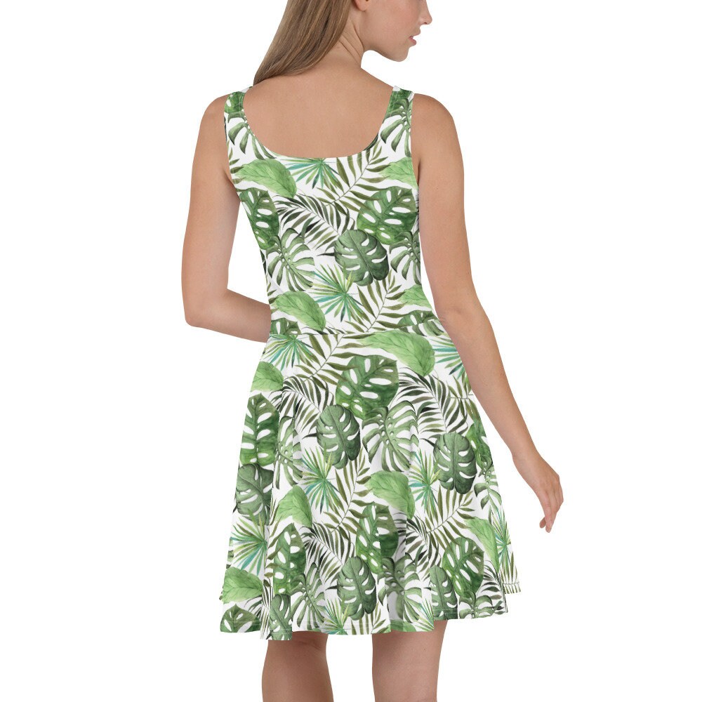 Monstera Skater Dress, Sleeveless Tropical Dress, Tropical Leaves ...