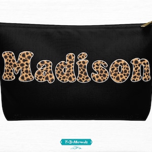 Personalized Makeup Bag, Leopard Print Toiletry Bag Women, Custom Name Cosmetic Bag, Cheetah Zipper Pouch, Animal Print Make Up Organizer