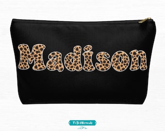 Personalized Makeup Bag, Leopard Print Toiletry Bag Women, Custom Name Cosmetic Bag, Cheetah Zipper Pouch, Animal Print Make Up Organizer