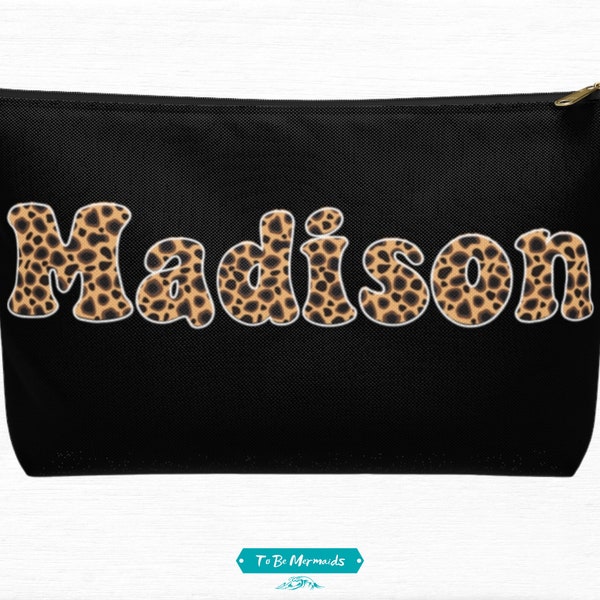 Personalized Makeup Bag, Leopard Print Toiletry Bag Women, Custom Name Cosmetic Bag, Cheetah Zipper Pouch, Animal Print Make Up Organizer