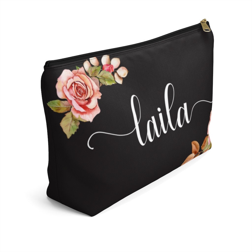 Personalized Makeup Bag large Floral Cosmetic Bag Bridesmaid Etsy