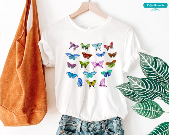 Butterfly Tee Shirt Vintage Style Watercolor Butterflies | Etsy