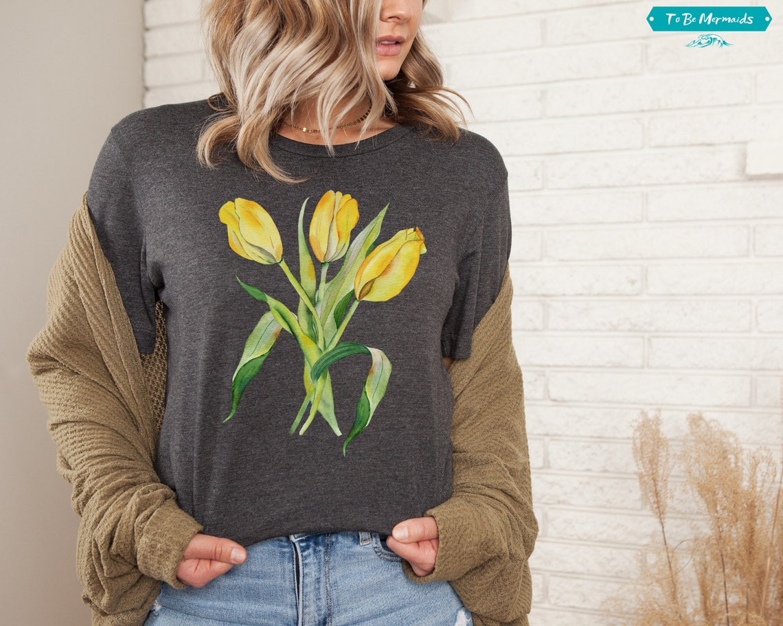 Tulip Shirt Spring Flowers Tshirt Watercolor Floral Shirt Etsy