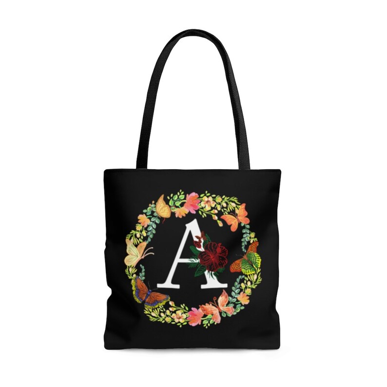 Custom Flower Letter Bridesmaid Tote Bag Floral Bridal Party Totes Personalized Bag Floral Monogram Tote Bag 3 sizes Initial Tote Bag