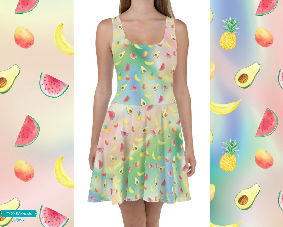 Tropical Fruits Skater Dress Pastel Rainbow Dress Cute Etsy