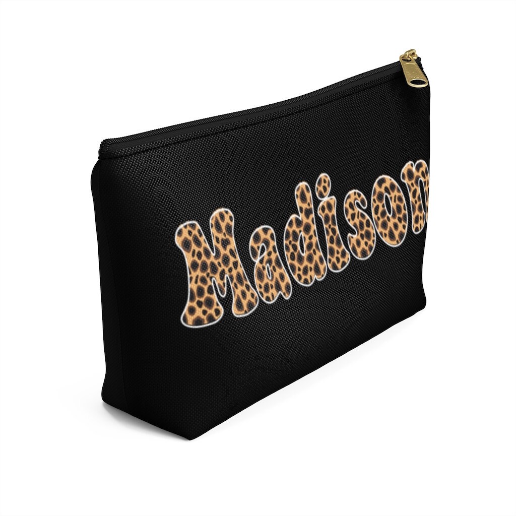 Personalized Makeup Bag, Leopard Print Toiletry Bag Women, Custom Name ...