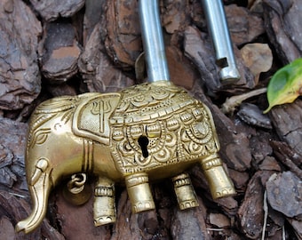 Candado enorme de elefante de latón vintage, cerradura rara, cerradura antigua en funcionamiento, cerradura de seguridad de regalo shabby chic para boda real