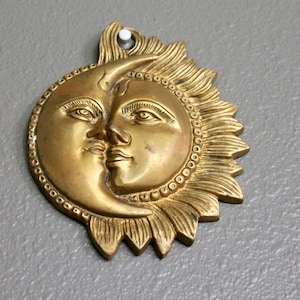 Sun And Moon Wall Decor, Vintage Gold Celestial Bronze Metal, Patio Hanging Plaque, Antique Style Solid Brass, Mid Century Modern Wall Decor