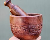 Vintage wooden Mortar and pestle, Garlic Crusher OR press Herb Spice grinder, Antique Kitchen accessory, Rustic wedding gift