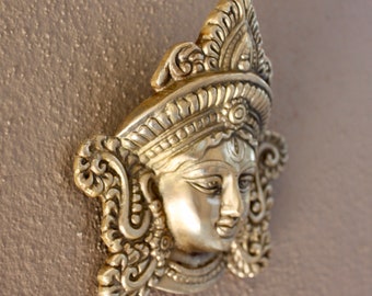 Vintage Brass Hindu Goddess Durga, Altar Deity statue OR Meditation Room Wall hanging decor