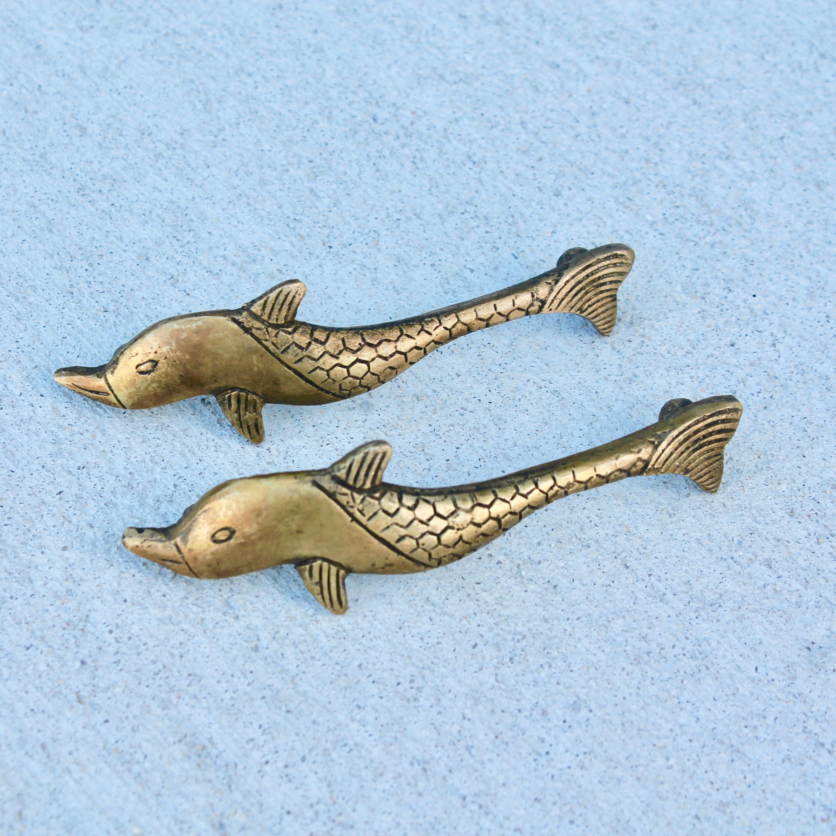 Rustic Brass Drawer Pulls Mid Century Modern Fish Etsy