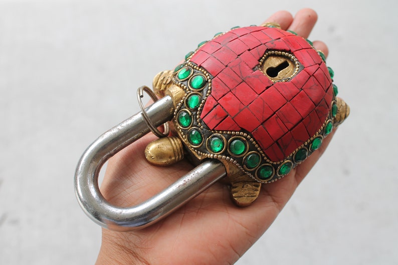 Solid Brass Antique Padlock - Turtle/ Tortoise Shape Vintage Style ...
