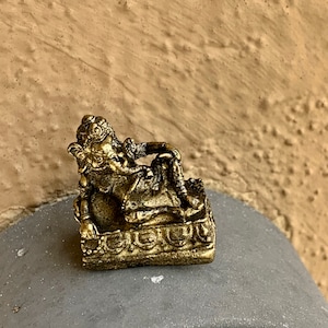 Vintage Solid Brass Ganesha Statue, Tiny miniature Antique Indian Amulet, Ancient Asian, Hindu/ Hinduism Symbol, Pagan Altar deity