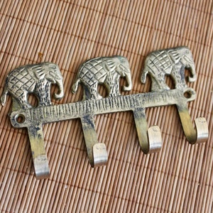 Elephants Key Holder for Wall, Vintage Key Hook, Brass Wall Decore, Jewelry Organizer, Towel Holder, Rustic Coat Rack,Modern entryway decor