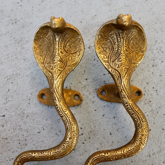 Antique Door Pull King Cobra Snake mid century modern wall hook bronze statue