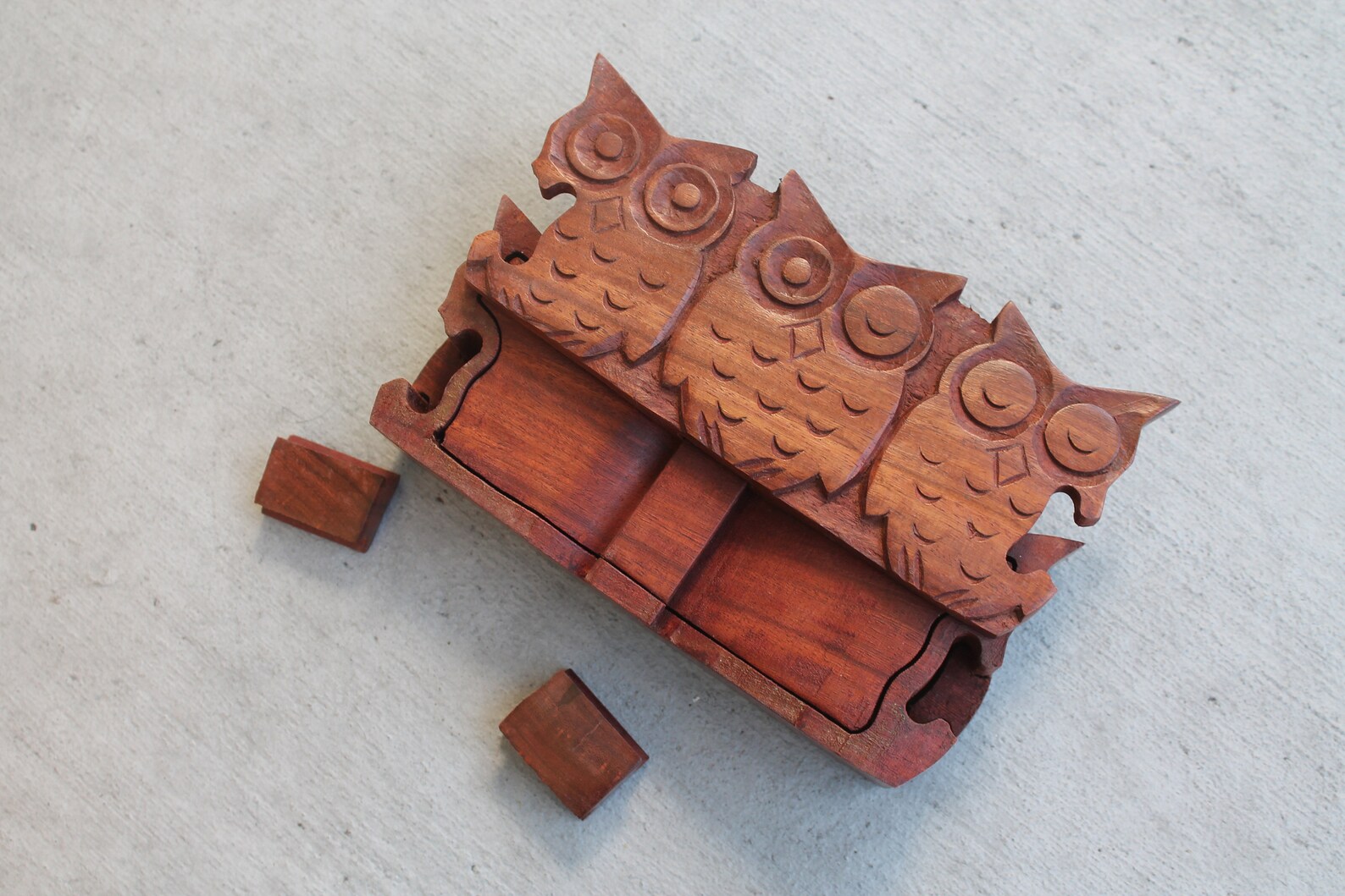 Vintage Wood Puzzle Box Mystic 3 Owls Family Rustic Shabby Etsy