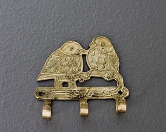 Love Birds Schlüsselhalter für die Wand, Vintage-Schlüsselhaken, Messingwanddekor, Schmuckorganisator, Handtuchhalter, rustikale Garderobe, modernes Eingangsbereichdekor