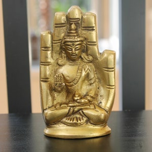 Antique meditating Buddha Statue, Small Solid Brass Zen Travel altar decor, Tibetan Buddhism symbol