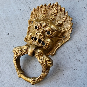 Vintage Door Knocker OR Mounted Towel Ring/ Holder - Gothic Vampire Decor, Mythical Yali Mask, Spooky gift