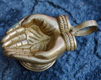 Vintage Brass Oil Lamp, Namaste Hand Shape, Indian Brass Decor, Home Altar OR Prayer Room statue, Pagan / Wiccan Yoga gifts
