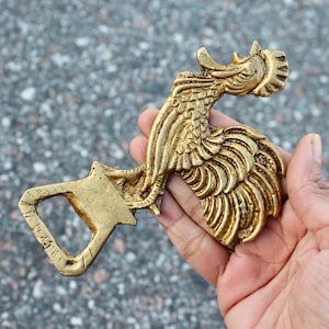 Vintage Bottle Opener, Rooster Hen Rustic Gold Brass Retro Bar accessory, Forged Bottle Opener, Mid Century Barware, Beer Bottle Opener