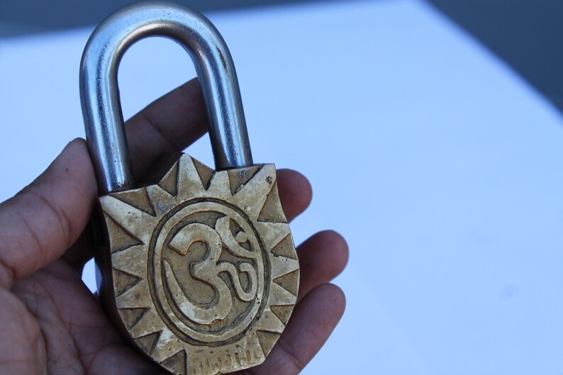 Antique working lock Ancient VTG vintage Temple lock shabby chic gift security lock Old Padlock Lord Krishna Rare Lock