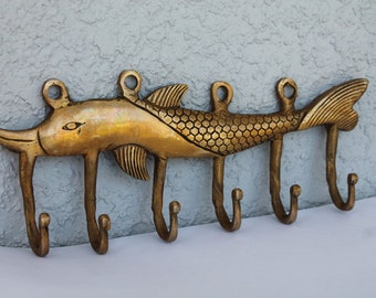FISH wall hook, Towel hook for Beach / Lake house decor, Entryway Rustic decor wall mount coat hook