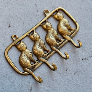 Vintage Solid Brass wall hook, Cat family, Entryway Rustic decor wall mount coat hook