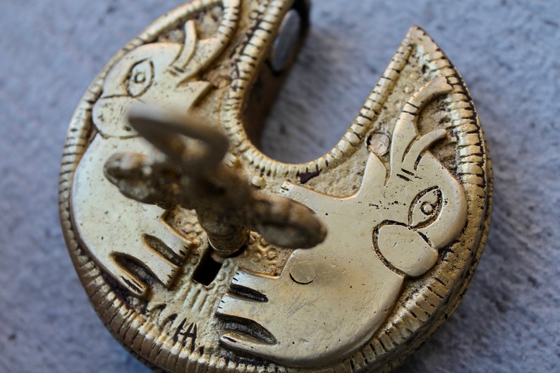 Vintage Padlock - Jungle Elephant Shape Antique Working Lock - Bronze ...