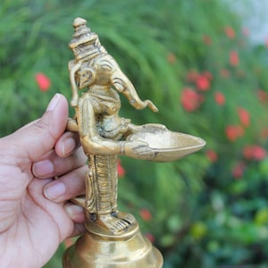 Vintage Brass Ganesha Statue oil Lamp, Antique Indian Bronze, Ancient Asian, Hindu/ Hinduism Symbol, Pagan Altar deity