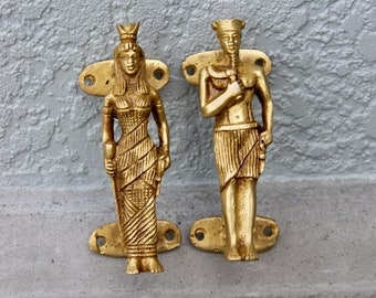 Vintage Rustic Brass Drawer Pulls, Gold Mid Century Modern Egyptian Decor Royal Prince Princess Cabinet Handles, Bronze Metal Door Hardware