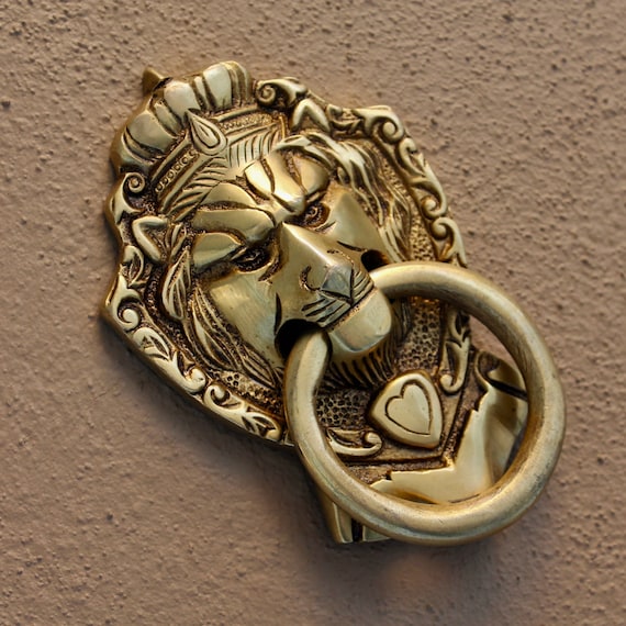 Lion Door Knockers, Antique Brass knocker for Front door Hardware, mid century modern, First New Home housewarming gift, Realtor Gifts
