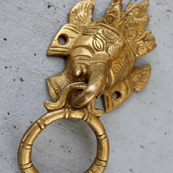 Vintage Elephant Door Knocker Antique Solid Brass Ring Handle Front Door Decor Hardware Housewarming Gift