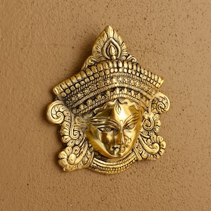 Vintage Metal Hindu Goddess Durga, Altar Deity statue OR Meditation Room Wall hanging decor