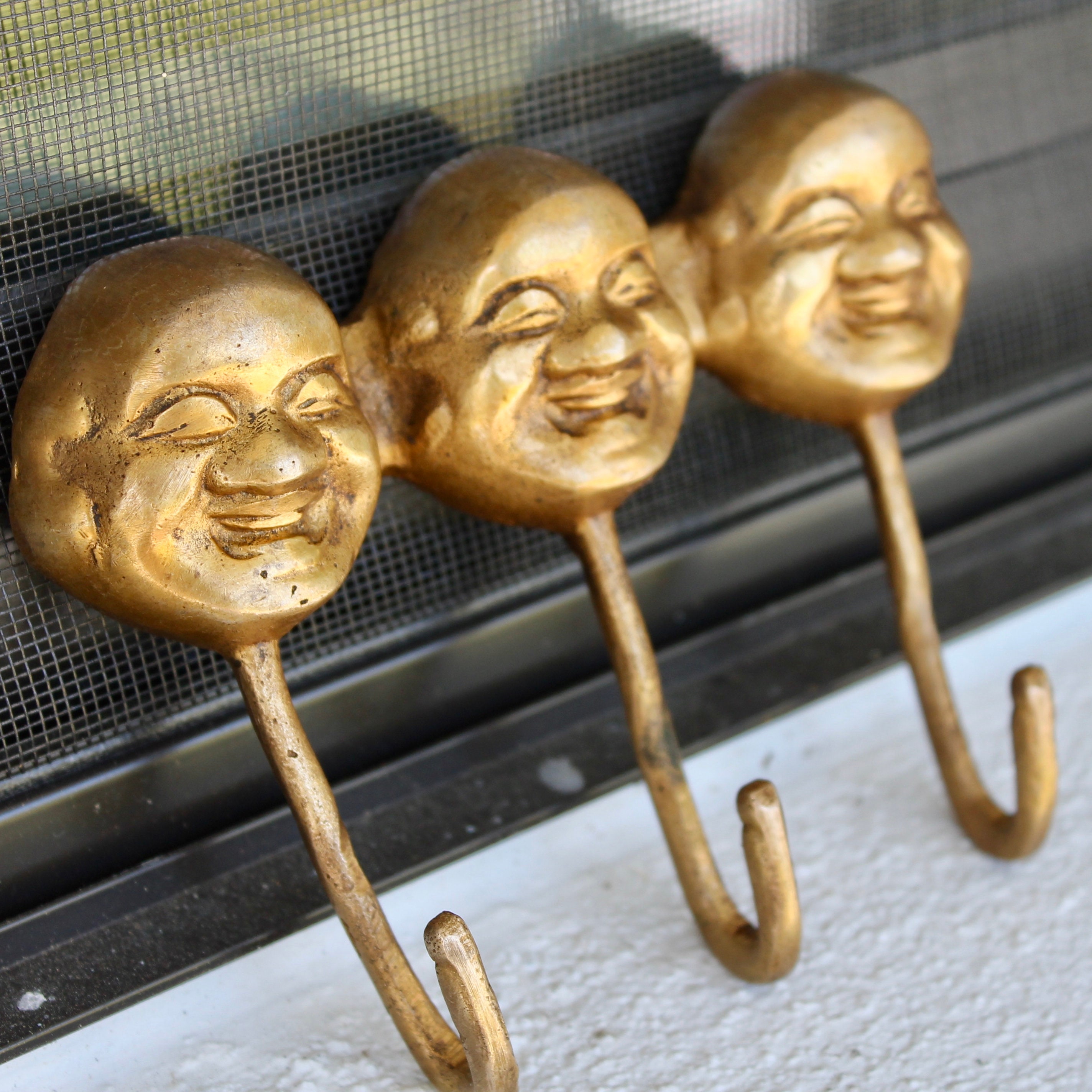 Vintage Solid Brass Wall Hook Laughing Buddha Entryway Etsy