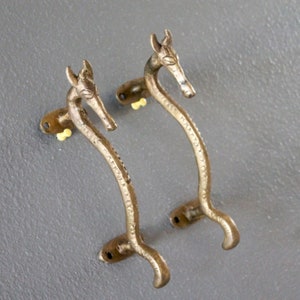 Vintage Horse wall hook (pair- as shown) OR Brass Door pull, Entryway decor wall mount snake statue/Figurine