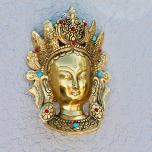 Vintage Metal Goddess Statue, Altar Deity statue OR Meditation Room Wall hanging decor