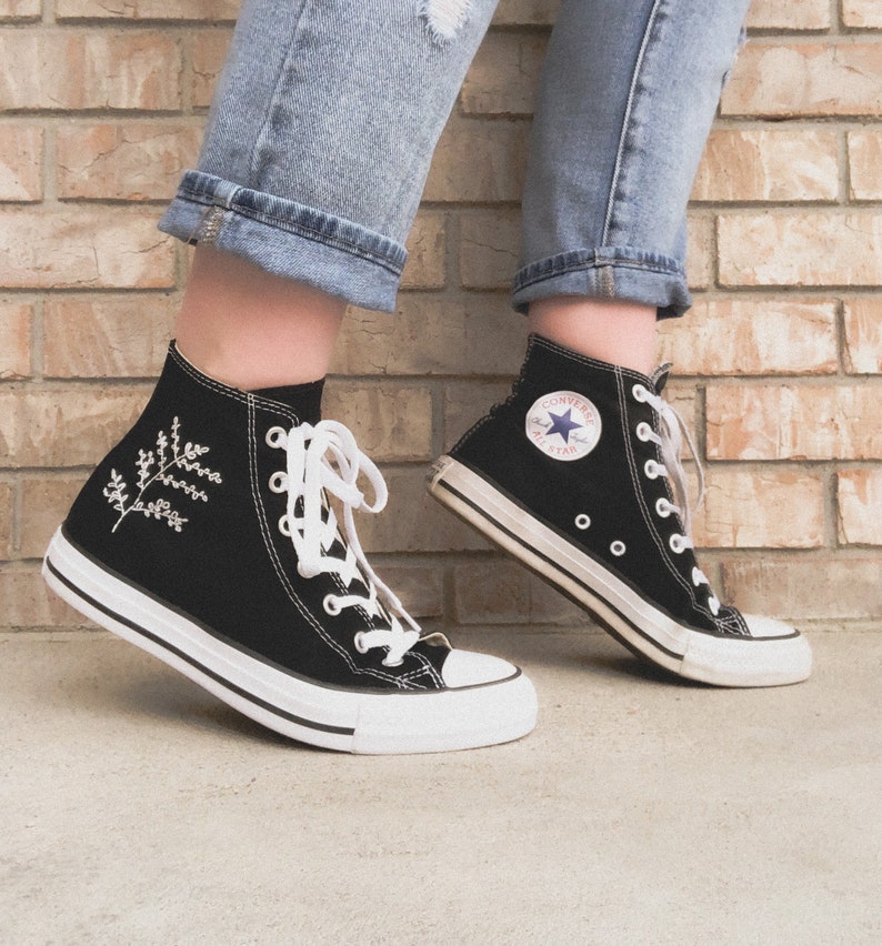 Embroidered Converse Leaf Design Etsy