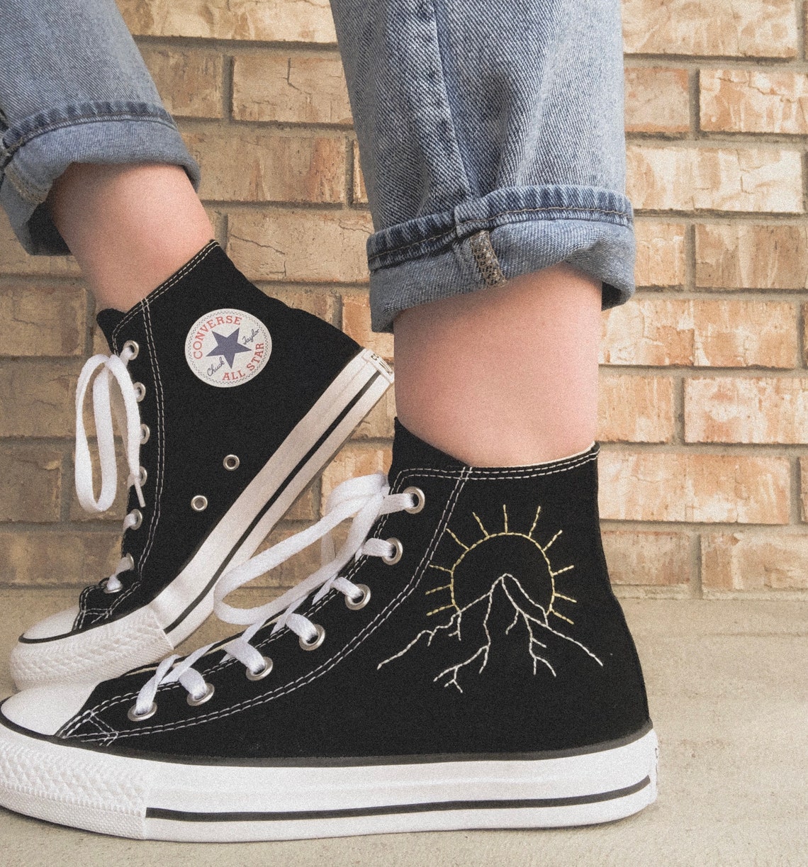 Embroidered Converse Mountain and Sun Design Etsy