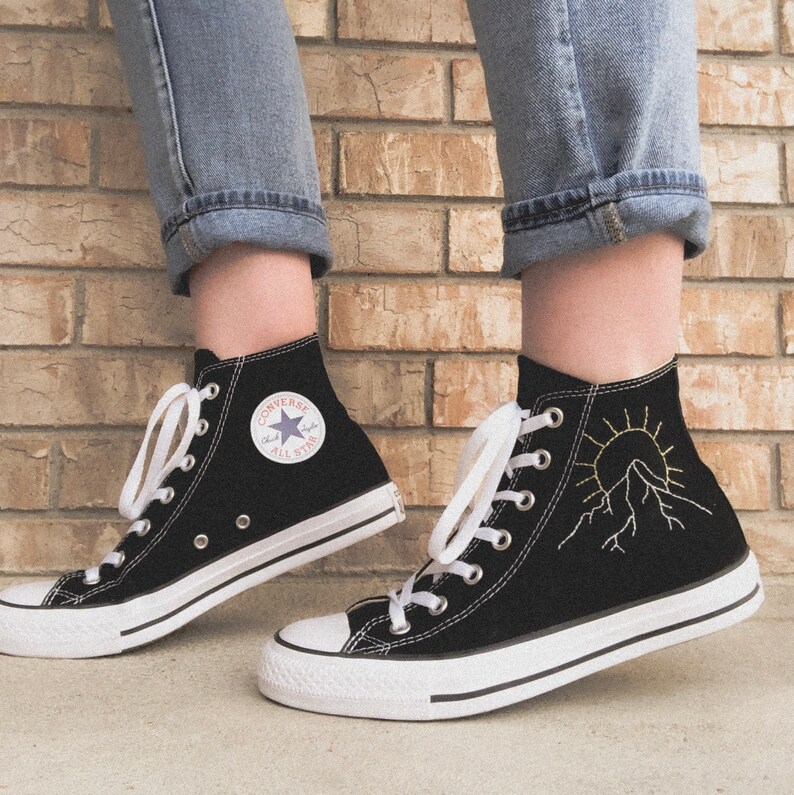 Embroidered Converse Mountain and Sun Design Etsy