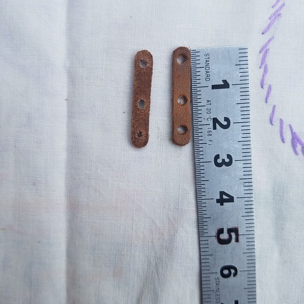 Vegetable Tan leather (Brown Coloring) 3 hole spacers, jewelry supplies, light weight jewelry accents