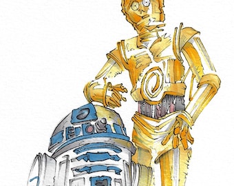 スターウォーズ C3-PO R2-D2 D-O ドロイド BB-8 水彩画 スター